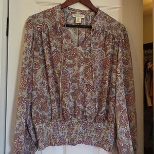 Rachel Zoe Lavender Paisley Smocked-Hem Blouse